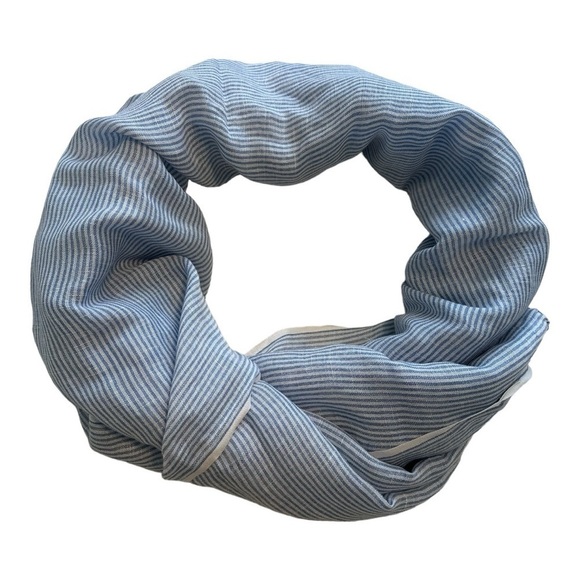 Blue & White Lightweight Scarf With Fringe - Picture 3 of 9